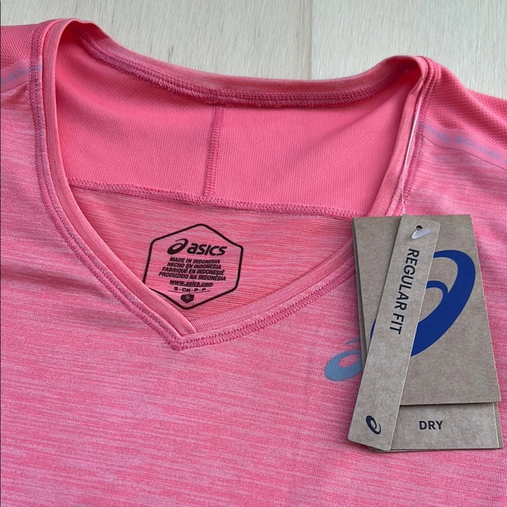Asics Race V-Neck SS Top Pink Heathered Running Shirt XS 196074746811 - Picture 3 of 10